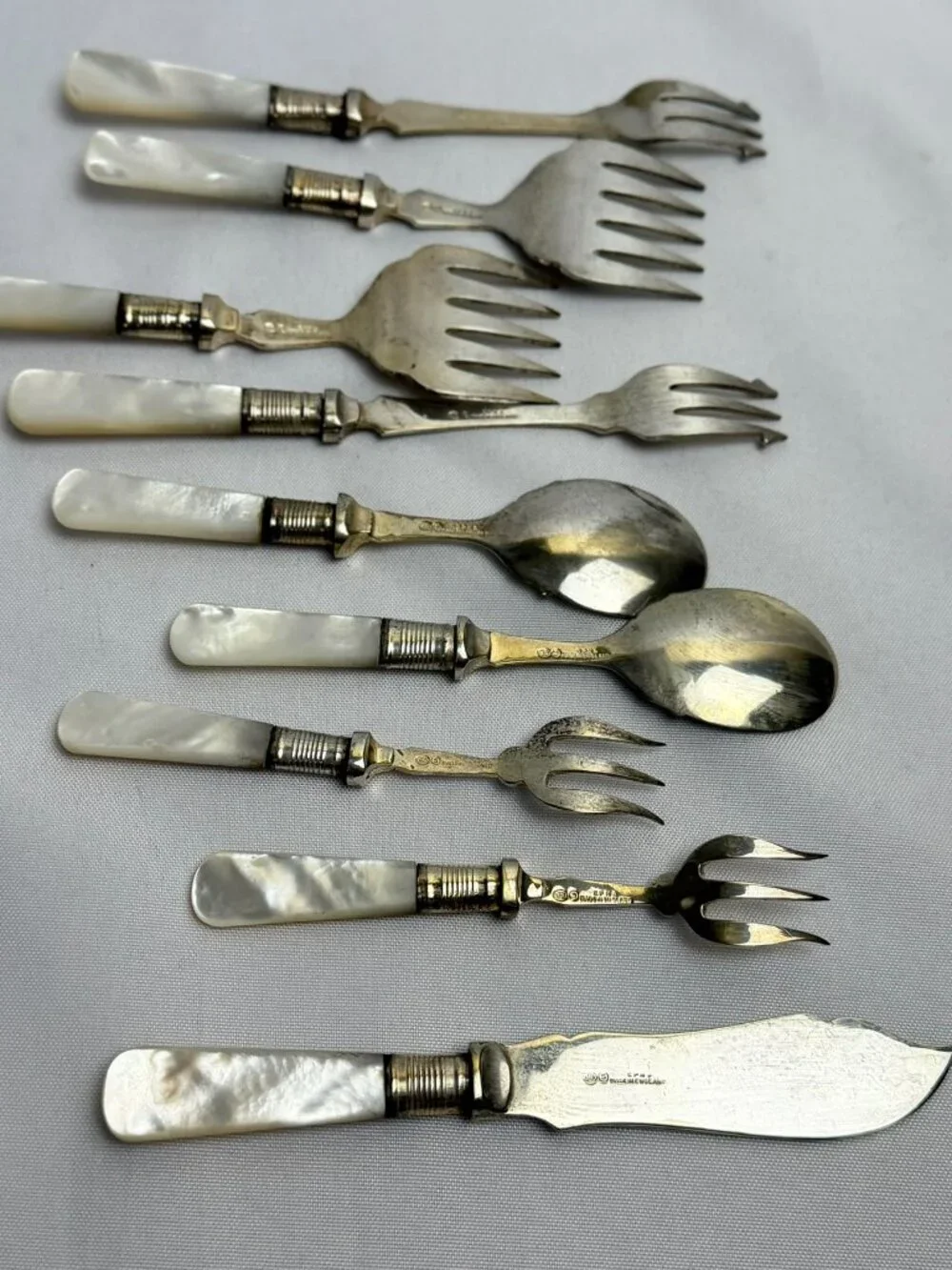 Antique JBS EPNS Mother of Pearl Flatware Sheffield England Silverplate 9 pcs.